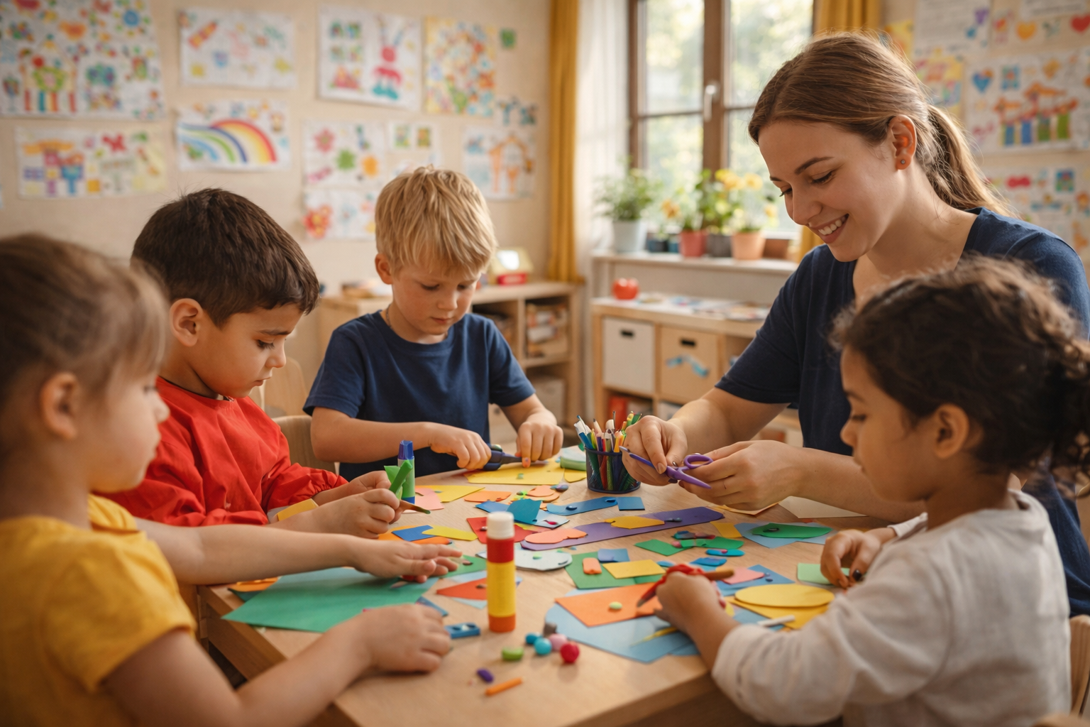 Kinder basteln gemeinsam — Psychodrama und Spieltherapie